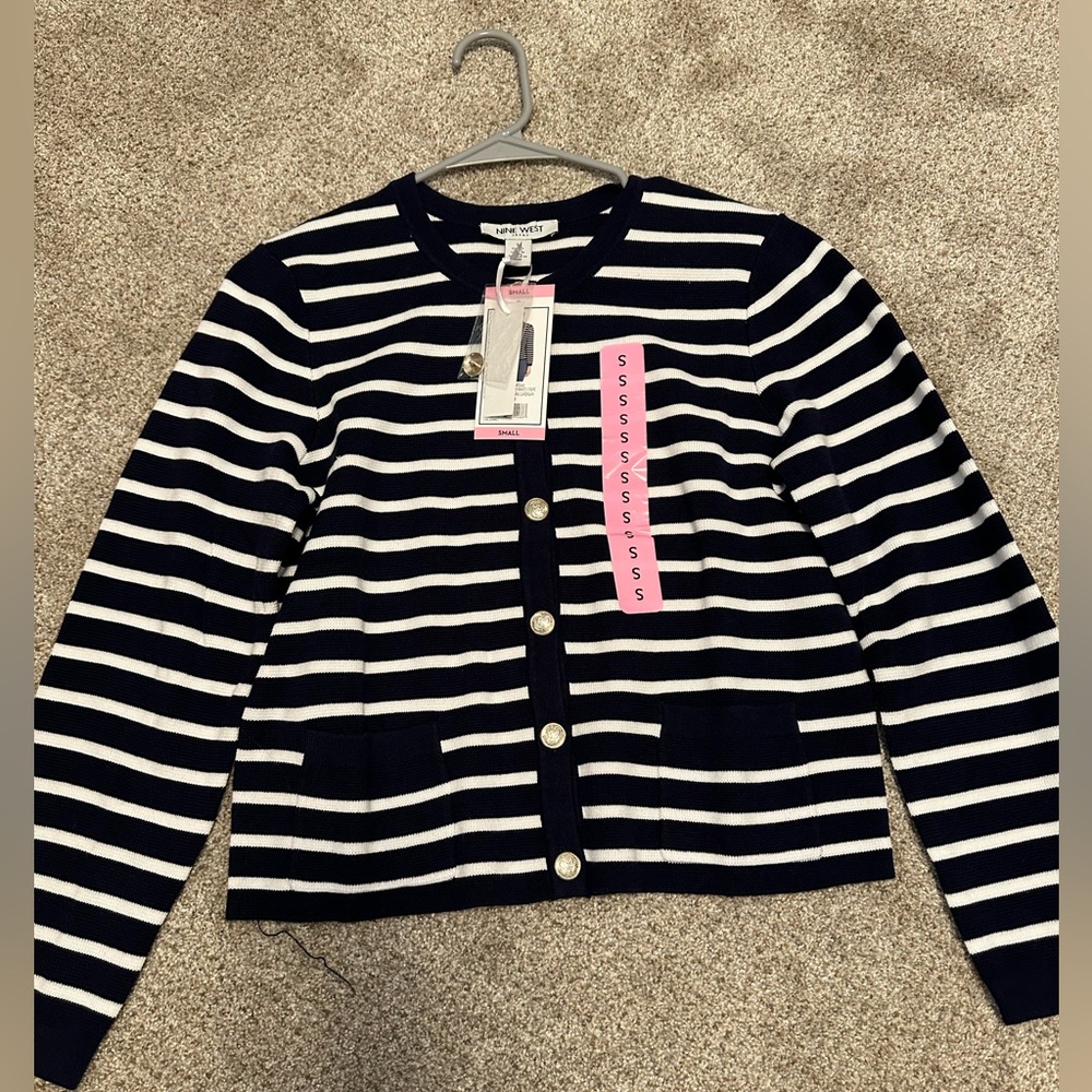 Nine West Navy and White Striped Sweater